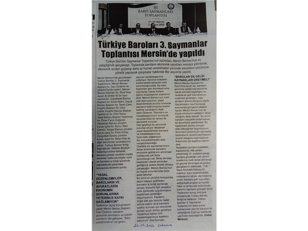Türkiye Baroları 3. Saymanlar Toplantısı Baromuzun ev sahipliğinde yapıldı