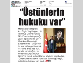 BASINDA BAROMUZ (Baro Başkanımızın Dünya Hukuk Günü Mesajı)