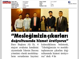 BASINDA BAROMUZ (Yemin töreninde konuşan Baro Başkanımız Av. Ali Er, "Katılımcı Bir Baro İçin Yola Çıktık" dedi.)
