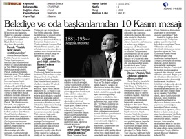 BASINDA BAROMUZ (Mersin Barosu Başkanı Av. Ali ER,  ‘10 Kasım Atatürk’ü Anma Günü’ nedeniyle yazılı mesaj yayımladı.)