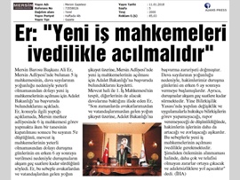 BASINDA BAROMUZ (Baro Başkanımız, Mersin'de Yeni İş Mahkemelerinin Açılması İçin Adalet Bakanlığı'na Başvurdu)