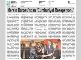 BASINDA BAROMUZ (Mersin Barosu Cumhuriyet Resepsiyonu Düzenledi)