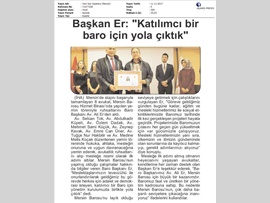 BASINDA BAROMUZ (Yemin töreninde konuşan Baro Başkanımız Av. Ali Er, "Katılımcı Bir Baro İçin Yola Çıktık" dedi.)
