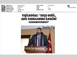 BASINDA BAROMUZ (Yeşilboğaz: "Suçu Değil, Adil Yargılanma İlkesini Savunuyoruz")