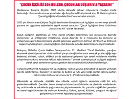 12 HAZİRAN ÇOCUK İŞÇİLİĞİ İLE MÜCADELE GÜNÜ