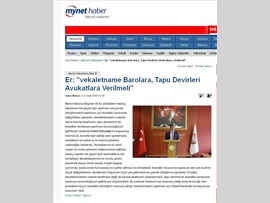 BARO BŞK. ER: "VEKALETNAME BAROLARA, TAPU DEVİRLERİ AVUKATLARA VERİLMELİ"