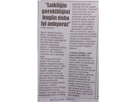 BASINDA BAROMUZ (Yeşilboğaz: "Laikliğin Gerekliliğini Bugün Daha İyi Anlıyoruz")