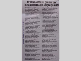 BASINDA BAROMUZ (Mersin Barosu-ÇUGİDER Cezaevindeki Kadınlar İçin İşbirliği Yaptı)