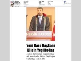 BASINDA BAROMUZ (Mersin Barosu'nun Yeni Başkanı Av. Bilgin Yeşilboğaz Oldu)