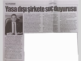 BASINDA BAROMUZ (Mersin Barosu Başkanlığı'nca ‘yasa dışı hukuki danışmanlık’ yapan şirket yetkililerine karşı suç duyurusunda bulunuldu.)
