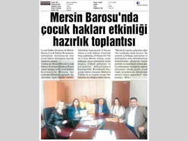 BASINDA BAROMUZ (Mersin Barosu'nda "Dünya Çocuk Hakları Günü" Etkinliğinin Hazırlık Toplantısı Yapıldı)
