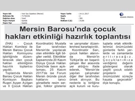 BASINDA BAROMUZ (Mersin Barosu'nda "Dünya Çocuk Hakları Günü" Etkinliğinin Hazırlık Toplantısı Yapıldı)