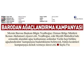 BASINDA BAROMUZ (Mersin Barosu, 'Gelin Hep Birlikte Ağaçlandıralım' Kampanyası Başlattı)