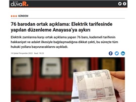 76 Baro: "Elektrik tarifesine yapılan düzenleme Anayasaya aykırı"