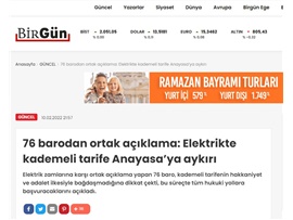 76 Baro: "Elektrik tarifesine yapılan düzenleme Anayasaya aykırı"