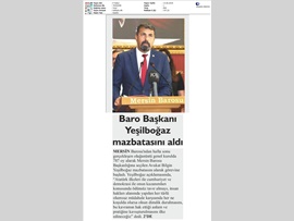 BASINDA BAROMUZ (Baro Başkanımız Av. Bilgin Yeşilboğaz Mazbatasını Aldı)