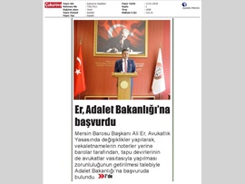 BASINDA BAROMUZ (Baro Bşk. Er: "Vekaletname Barolara, Tapu Devirleri Avukatlara Verilmeli)