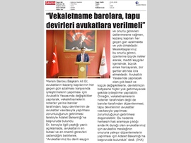 BASINDA BAROMUZ (Baro Bşk. Er: "Vekaletname Barolara, Tapu Devirleri Avukatlara Verilmeli)