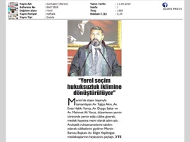 BASINDA BAROMUZ (Yeşilboğaz: "Yerel Seçim Hukuksuzluk İklimine Dönüştü")