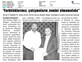 BASINDA BAROMUZ (Mersin İl Füftüsü Şaban Kondi'den Baro Başkanımıza Ziyaret)
