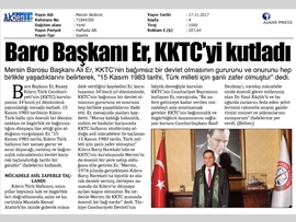 BASINDA BAROMUZ (Baro Başkanımızın KKTC'nin Kuruluş Yıldönümü Mesajı)
