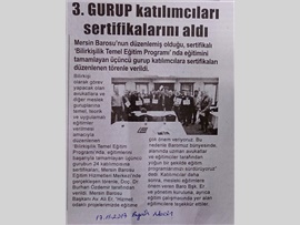 BASINDA BAROMUZ (Bilirkişilik Temel Eğitim Programının 3. Gurup Katılımcıları Sertifikalarını Aldı)