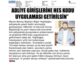 BASINDA BAROMUZ (Baromuzdan HSK'ya adliyelerde HES kodu uygulaması talebi)