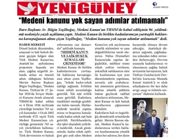BASINDA BAROMUZ (Başkanımızın,Medeni Kanun'un Kabul Edilişinin Yıldönümü Mesajı)