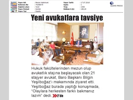 BASINDA BAROMUZ (Stajyer Avukatlardan Baro Başkanımıza Ziyaret)
