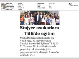 BASINDA BAROMUZ (Stajyer Avukatlar TBB'de Eğitim Alacak)