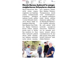 Mersin Barosu, Aydıncık'ta yangınzedelere ihtiyaçlarını ulaştırdı