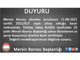 Mersin Barosu YK kararınca, Mersin Barosu At Yarışı Koşusu iptal edildi