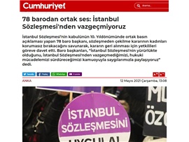 İstanbul Sözleşmesi'nin 10. yaşında Baro Başkanlarımızdan açıklama