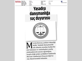BASINDA BAROMUZ (Mersin Barosu Başkanlığı'nca ‘yasa dışı hukuki danışmanlık’ yapan şirket yetkililerine karşı suç duyurusunda bulunuldu.)