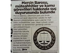 Mersin Barosu müteahhitler hakkında suç duyurusunda bulundu