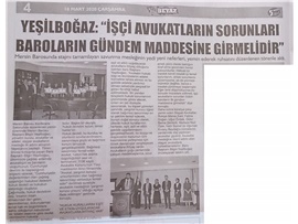 BASINDA BAROMUZ (Yeşilboğaz: "İşçi Avukatların Sorunları Baroların Gündemine Alınmalı")