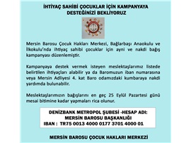 İHTİYAÇ SAHİBİ ÇOCUKLAR İÇİN KAMPANYAYA DESTEĞİNİZİ BEKLİYORUZ