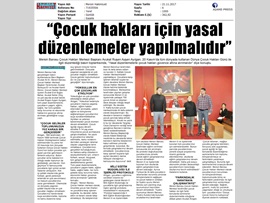 BASINDA BAROMUZ (Mersin Barosu Çocuk Hakları Merkezi Bşk. Av. Ruşen Ayşen Ayılgan'ın 'Dünya Çocuk Hakları Haftası' Basın Açıklaması)
