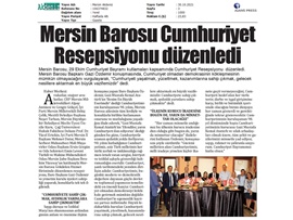 Mersin Barosu Cumhuriyet Resepsiyonu düzenledi