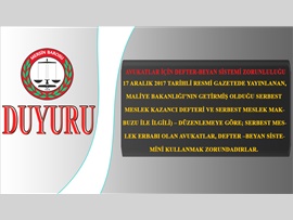 AVUKATLAR İÇİN DEFTER-BEYAN SİSTEMİ ZORUNLULUĞU
