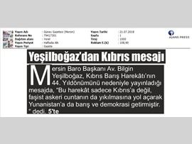 BASINDA BAROMUZ (20 Temmuz Kıbrıs Barış Harekatı Mesajı)