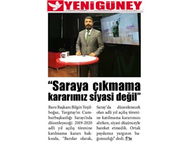 BASINDA BAROMUZ (Yeşilboğaz: "Saray'a Çıkmama Kararımız Siyasi Değil")")