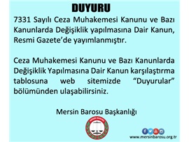 Ceza Muhakemesi Kanunu ve Bazı Kanunlarda Değişiklik yapılmasına Dair Kanun değişiklik