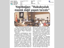 BASINDA BAROMUZ (Yeşilboğaz: "Hukukçuluk Meslek Değil, Yaşam Tarzıdır"