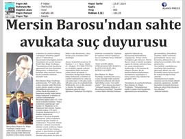 BASINDA BAROMUZ (Mersin Barosu'ndan Sahte Avukat İçin Suç Duyurusu)