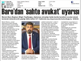BASINDA BAROMUZ (Mersin Barosu'ndan Sahte Avukat İçin Suç Duyurusu)