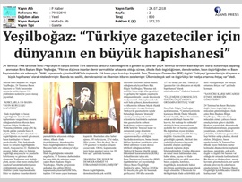BASINDA BAROMUZ (Yeşilboğaz: "Türkiye, Gazeteciler İçin Dünyanın En Büyük Hapishanesi")