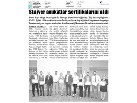 BASINDA BAROMUZ (TBB'de Eğitimini Tamamlayan Stj. Avukatlar Sertifikalarını Aldı)