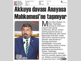 BASINDA BAROMUZ (Mersin Barosu Akkuyu Davasını Anayasa Mahkemesi'ne Taşıyor))