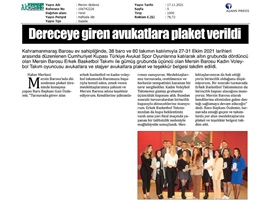 Cumhuriyet Kupası maçında dereceye giren avukatlarımıza plaket verildi